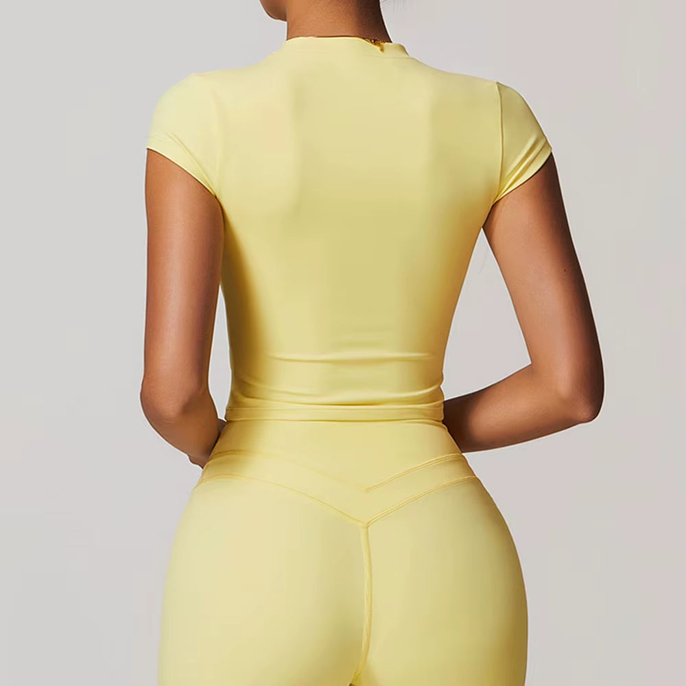JUREN Women Clothes Yoga Top Sport T Shirt Fitness Clothes Short Sleeve Yoga Shirt Gym Top Workout Running Active Wear Sport Top