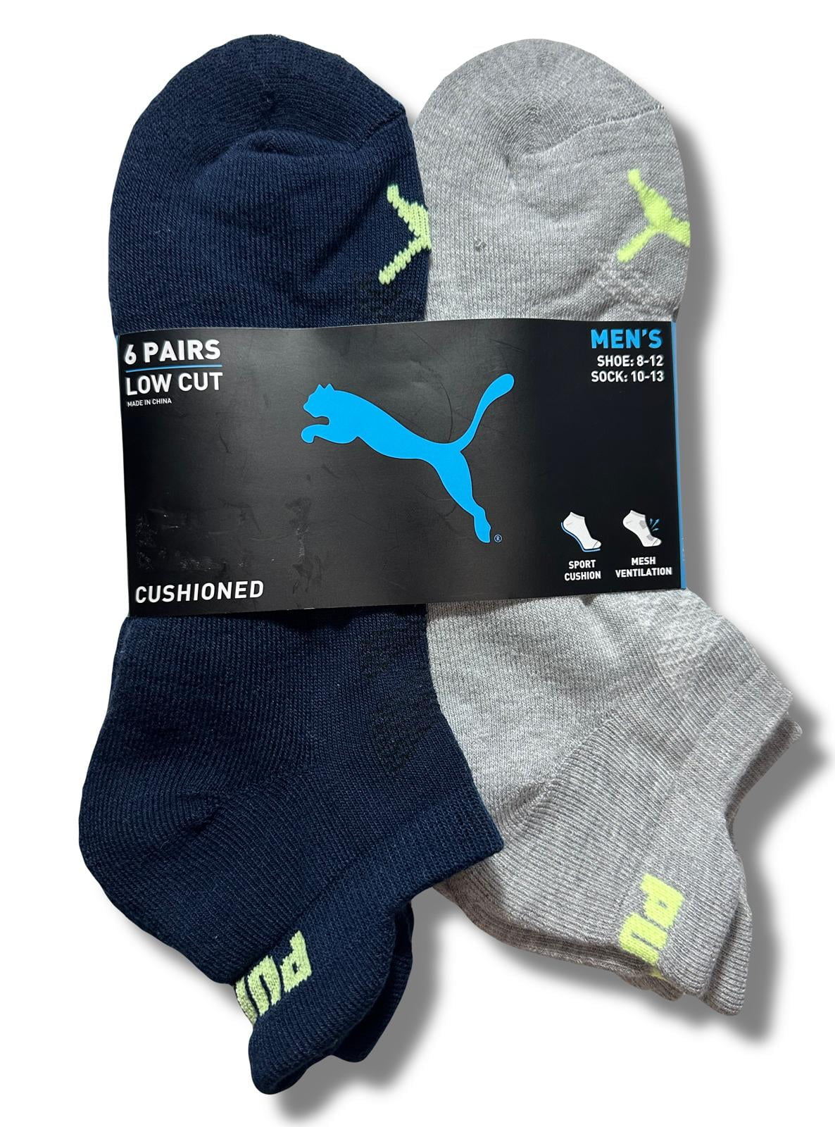 SOCKS MEN'S - LOW CUT - EDGE 243 - BLUE LIME - LARGE (10-13) PACK 6 XX