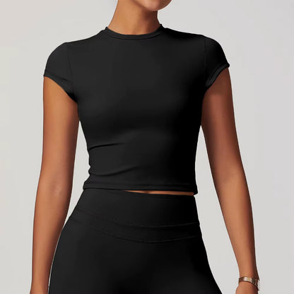 JUREN Women Clothes Yoga Top Sport T Shirt Fitness Clothes Short Sleeve Yoga Shirt Gym Top Workout Running Active Wear Sport Top