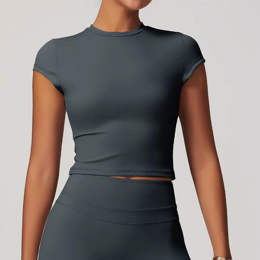 JUREN Women Clothes Yoga Top Sport T Shirt Fitness Clothes Short Sleeve Yoga Shirt Gym Top Workout Running Active Wear Sport Top